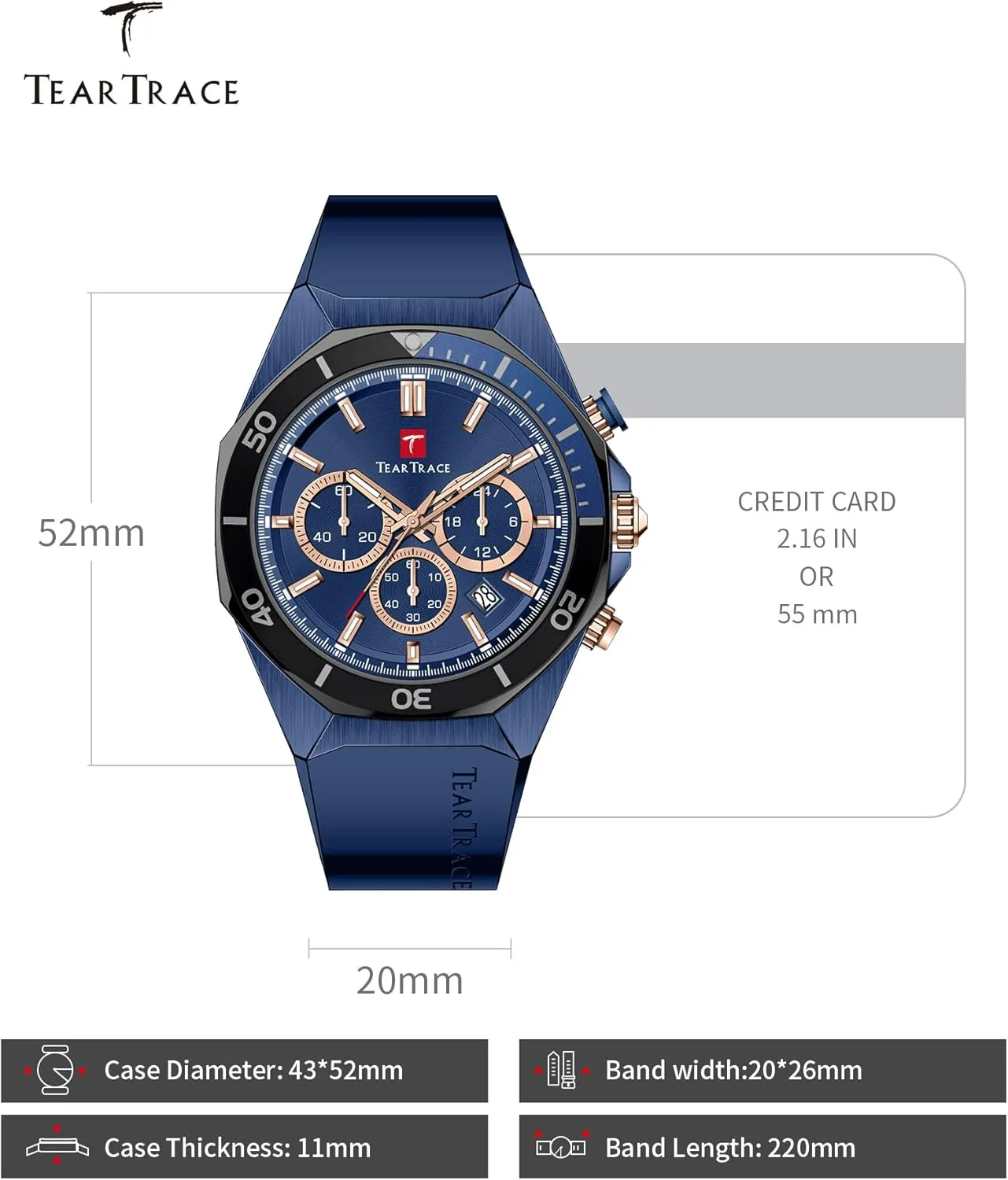 Watches for Men Luxury Chronograph 3ATM Waterproof Quartz Sport Wrist Watches Multifunctional with Silicone Strap Casual Work Mens Watches