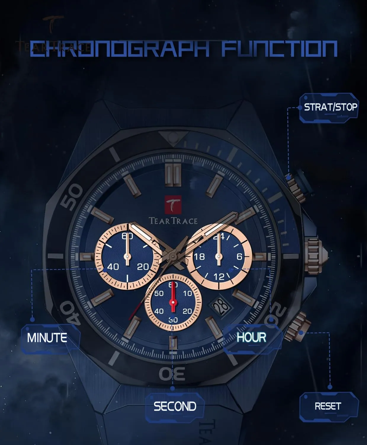 Watches for Men Luxury Chronograph 3ATM Waterproof Quartz Sport Wrist Watches Multifunctional with Silicone Strap Casual Work Mens Watches