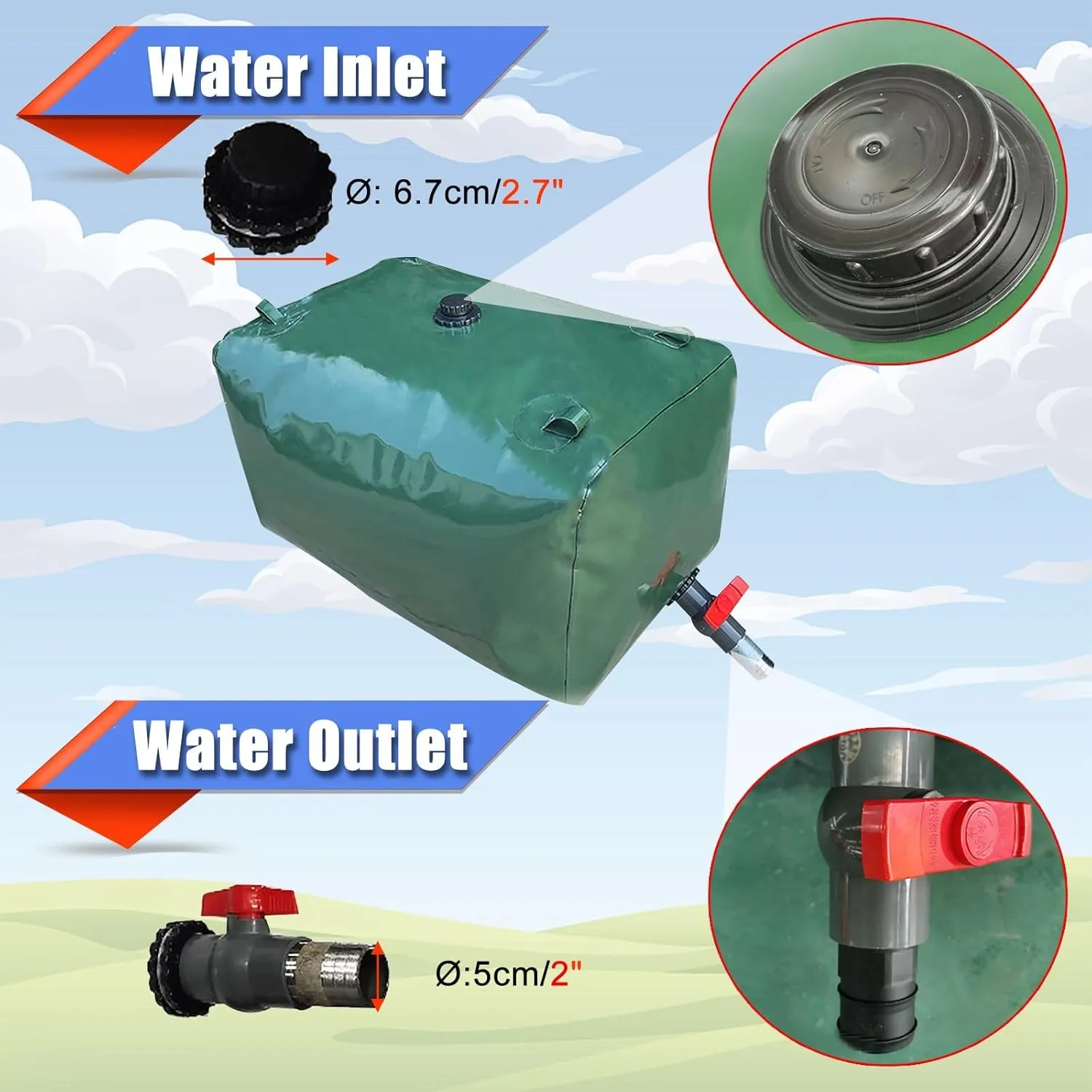 Water Bladder Storage Containers 30/60/80/90/130150/200/300/500 Gallon Flexible Water Bladder Container, Garden Farms Rainwater Bag - Folding & Large Capacity, for Rv Camping/Car Washing/Cattle Fee