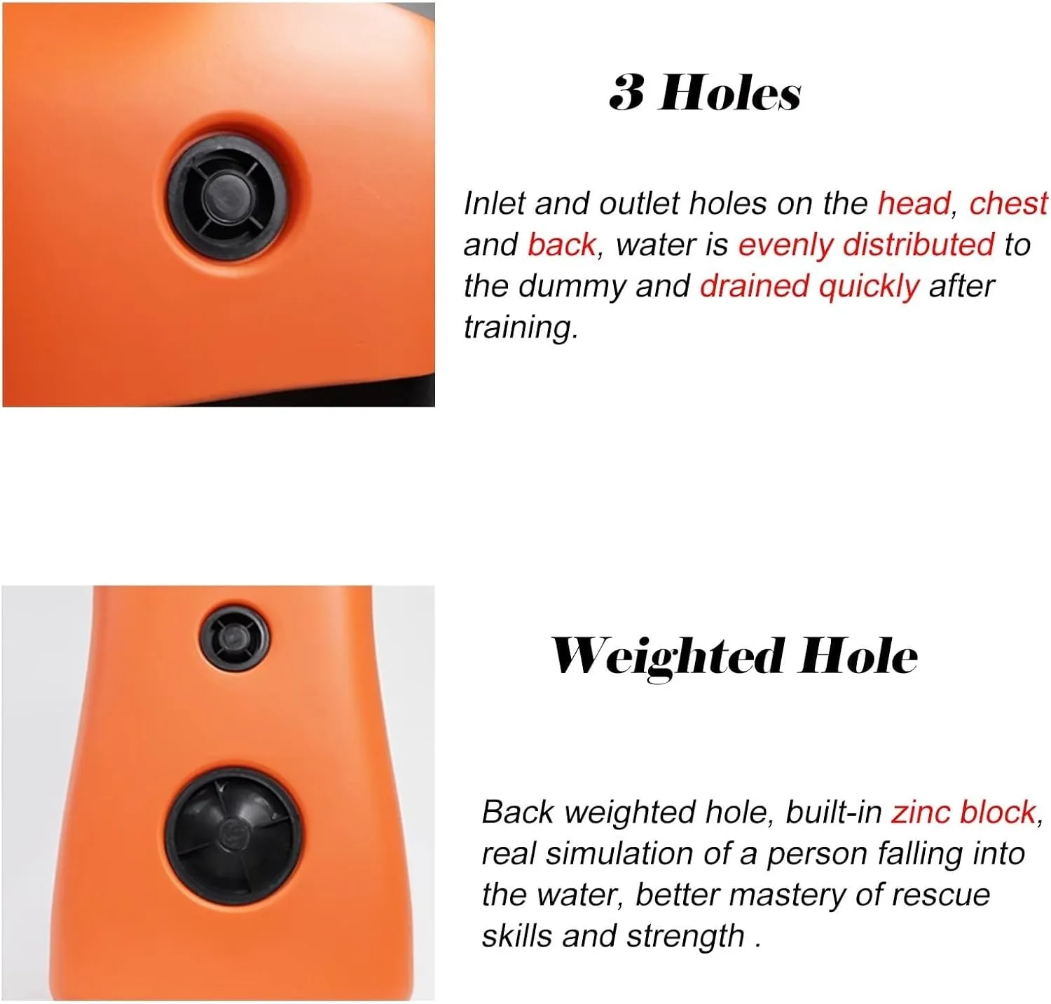 Water Rescue Training Dummy, Drowning Prevention Teaching Tools with 3 Inlet & Outlet Holes, Swimming Pool Rescue Training Equipment for Teenagers/Adults