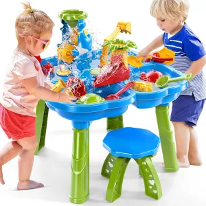 Water Table for Toddlers 3-5, 4 in 1 Kids Sand Water Table, Water and Sand Activity Sensory Tables Summer Outdoor Toys Beach Toys for Outside Backyard for Kids Toddlers Age 3 4 5 6 7 8