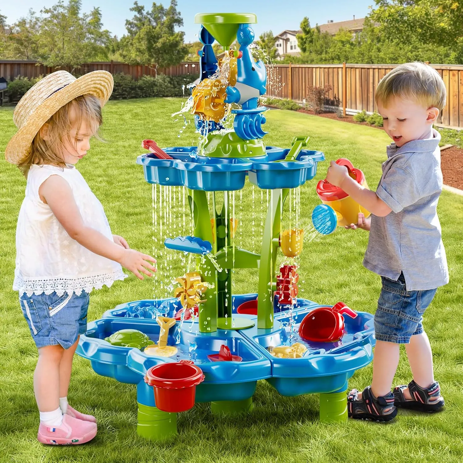 Water Table for Toddlers 3-5, Kids Sand Water Table, Water and Sand Activity Sensory Tables Summer Outdoor Toys Beach Toys for Outside Backyard for Kids Toddlers Age 3 4 5 6 7 8
