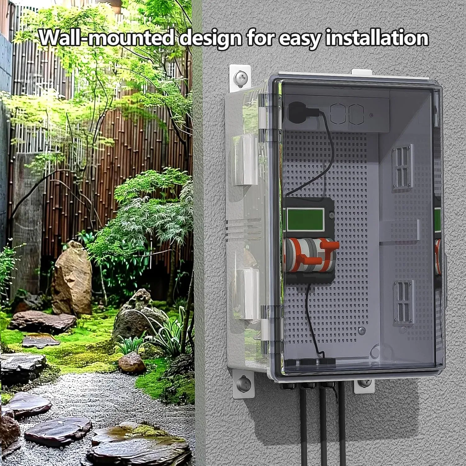 Waterproof ABS Enclosure Cabinet Junction Box, Ventilated Design, Indoor/Outdoor Use, with Mounting Panel, High Power Outlets. (Clear Cover, 17.7"x13.8"x8")