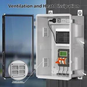 Waterproof ABS Enclosure Cabinet Junction Box, Ventilated Design, Indoor/Outdoor Use, with Mounting Panel, High Power Outlets. (Clear Cover, 17.7"x13.8"x8")