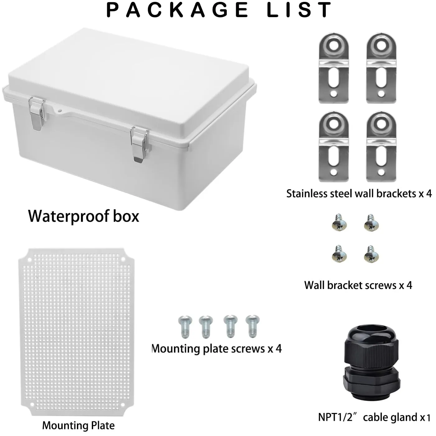 Waterproof Electrical Box, IP67 Junction Box Stainless Steel Latch Hinged Grey Cover Project Enclosure with Wall Bracket 11.1"x7.5"x5.5"
