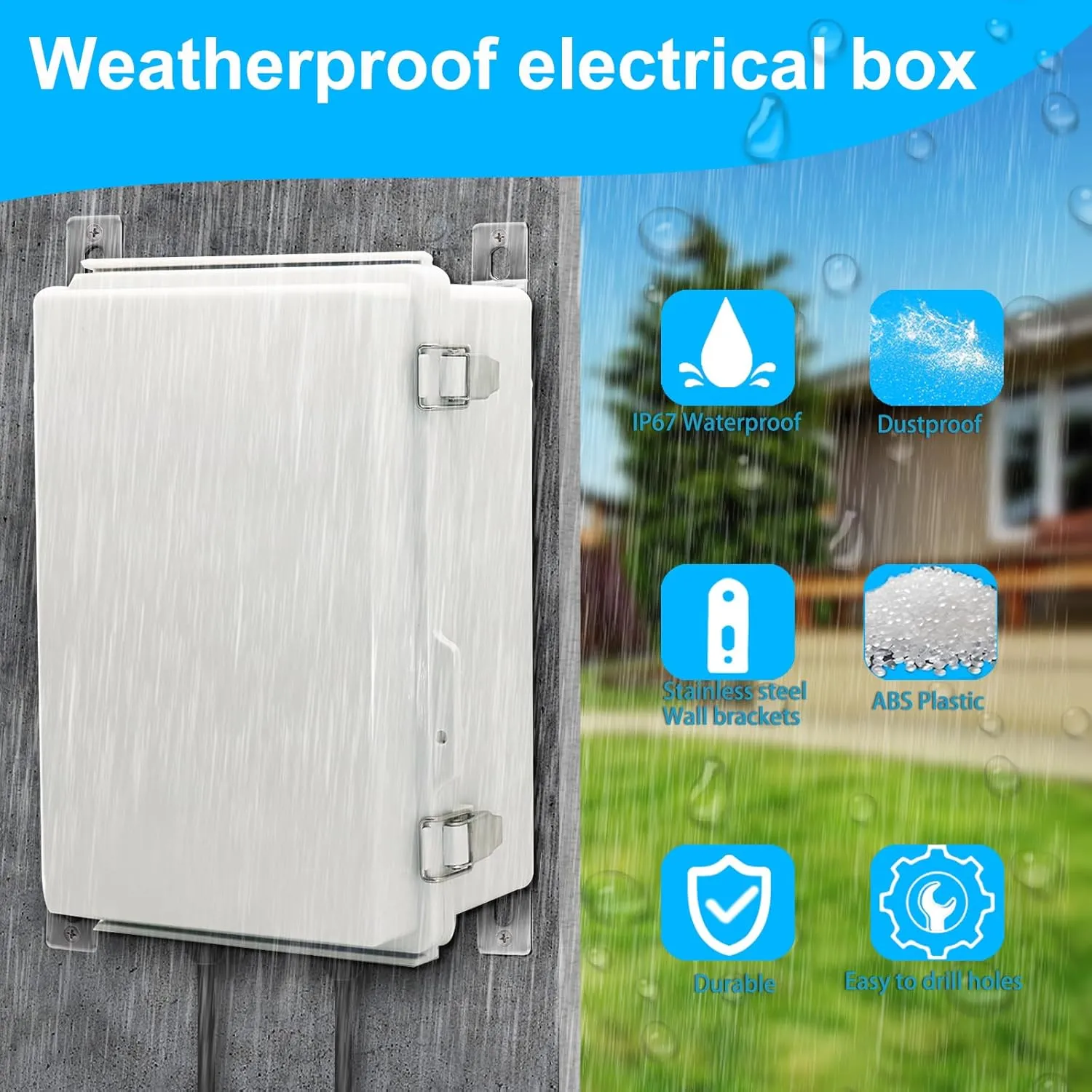 Waterproof Electrical Box, IP67 Junction Box Stainless Steel Latch Hinged Grey Cover Project Enclosure with Wall Bracket 11.1"x7.5"x5.5"