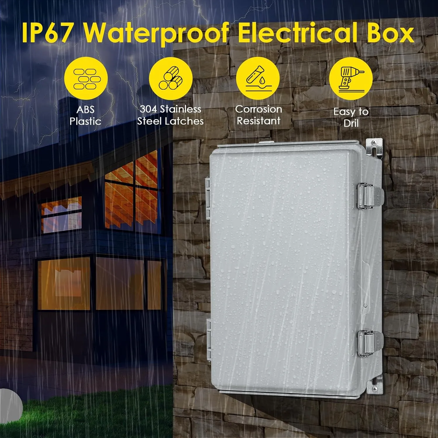 Waterproof Electrical Junction Box, IP67 Plastic Weatherproof Electrical Junction Box Enclosure with Aluminum DIN Rail, Mounting Plate, Wall Brackets for DIY Projects (11.4"×7.5"×5.5")