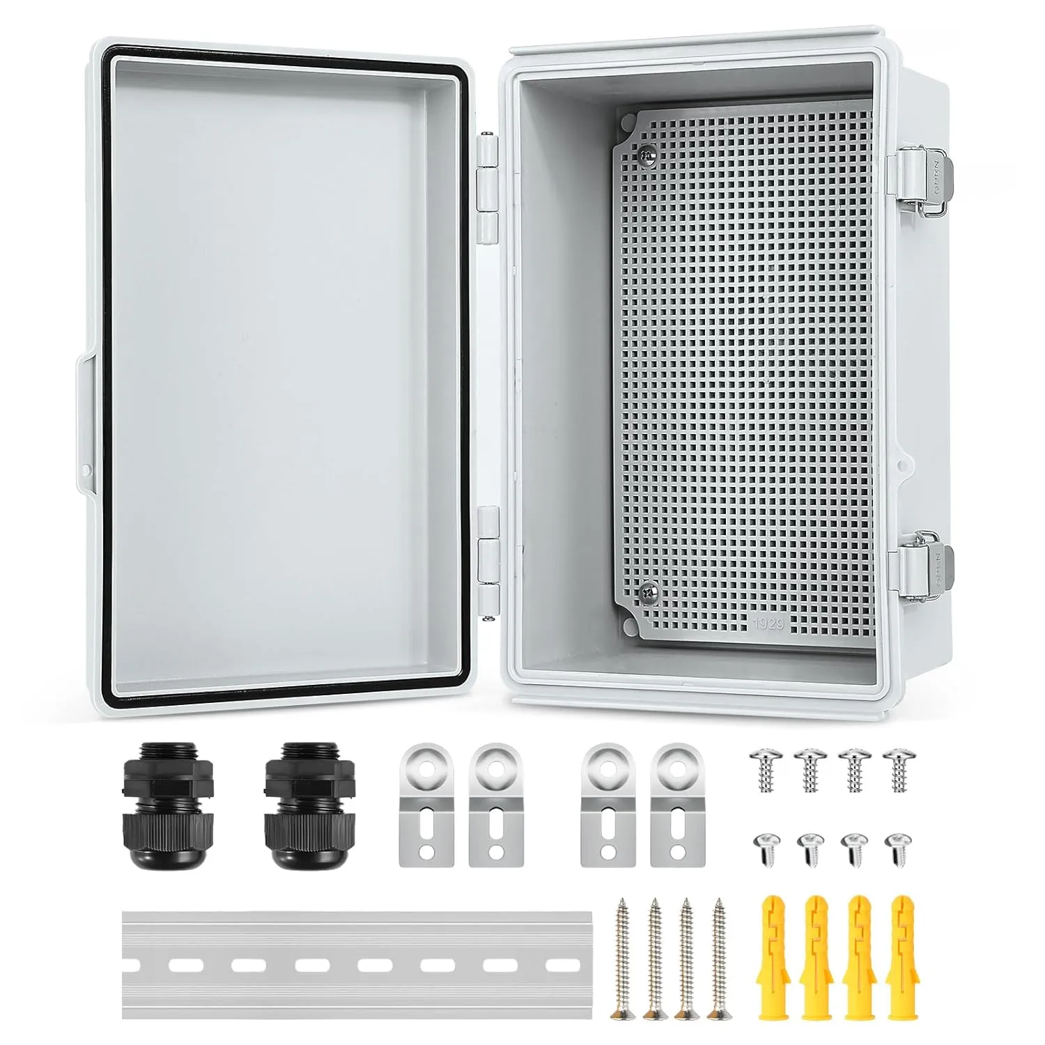 Waterproof Electrical Junction Box, IP67 Plastic Weatherproof Electrical Junction Box Enclosure with Aluminum DIN Rail, Mounting Plate, Wall Brackets for DIY Projects (11.4"×7.5"×5.5")