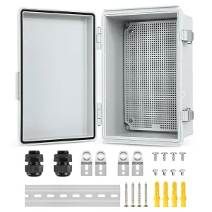 Waterproof Electrical Junction Box, IP67 Plastic Weatherproof Electrical Junction Box Enclosure with Aluminum DIN Rail, Mounting Plate, Wall Brackets for DIY Projects (11.4"×7.5"×5.5")