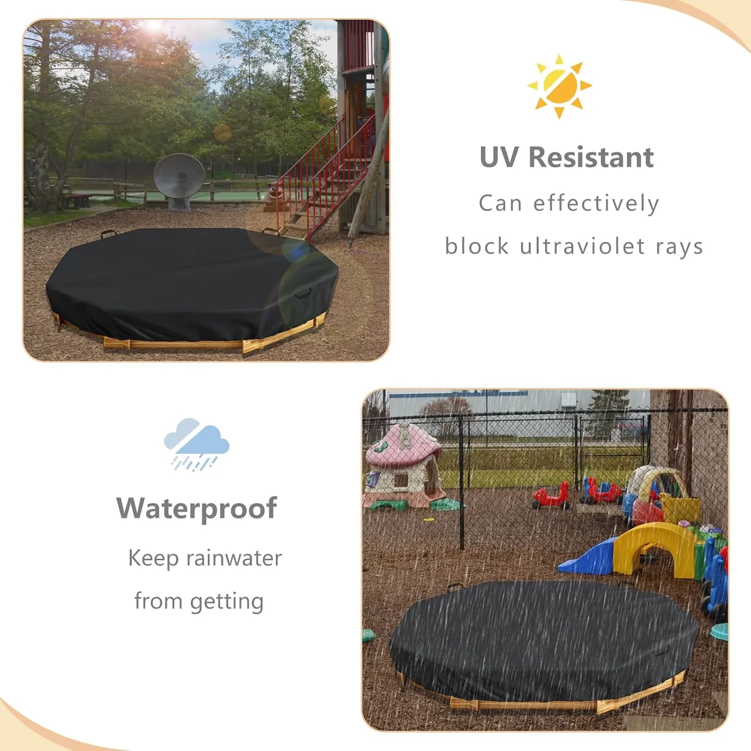 Waterproof Octagon Sandboxes Cover, Upgraded with Wire Rope & Winch Fixed Increase Stability, for 84" X 78" x 9" Kids Outdoor Wooden Sandboxe, Black