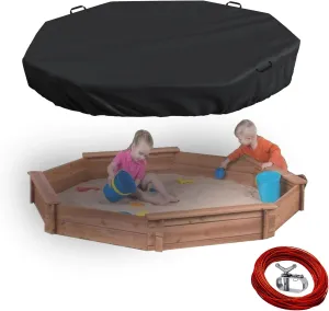 Waterproof Octagon Sandboxes Cover, Upgraded with Wire Rope & Winch Fixed Increase Stability, for 84" X 78" x 9" Kids Outdoor Wooden Sandboxe, Black