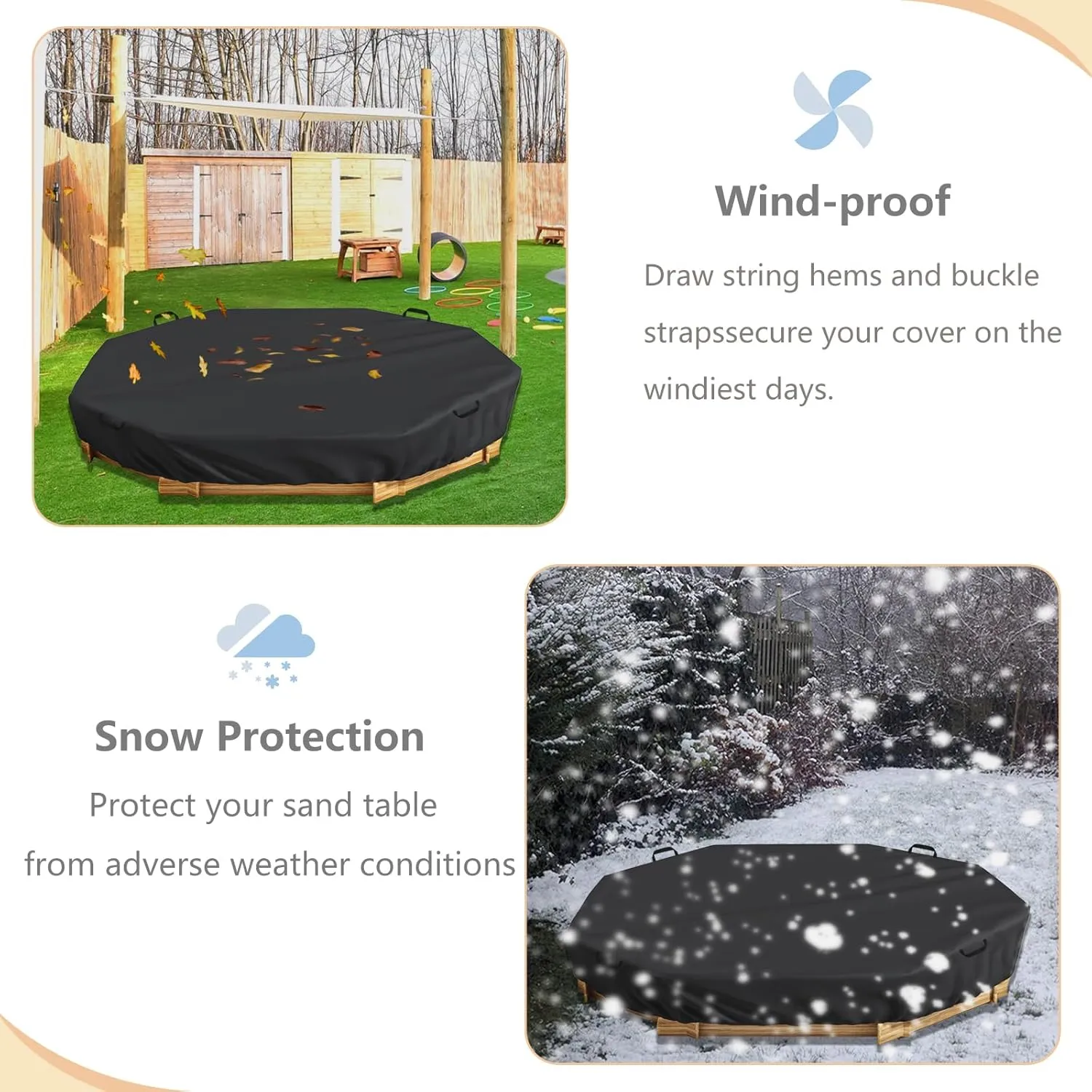 Waterproof Octagon Sandboxes Cover, Upgraded with Wire Rope & Winch Fixed Increase Stability, for 84" X 78" x 9" Kids Outdoor Wooden Sandboxe, Black