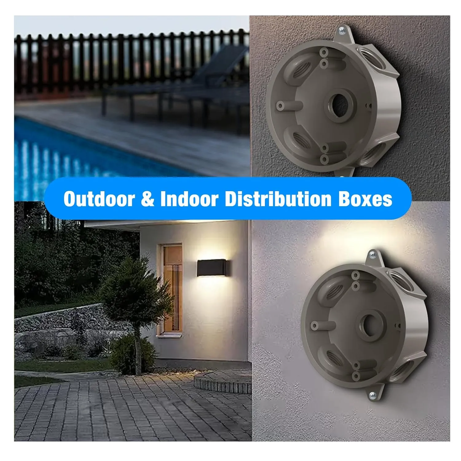 Weatherproof Round Electrical Outlet Box, Sealproof 5 Hole-1/2 or 3/4 inElectrical Outlet Box for Engineered Solutions, UL Listed, Gray, 2PACK