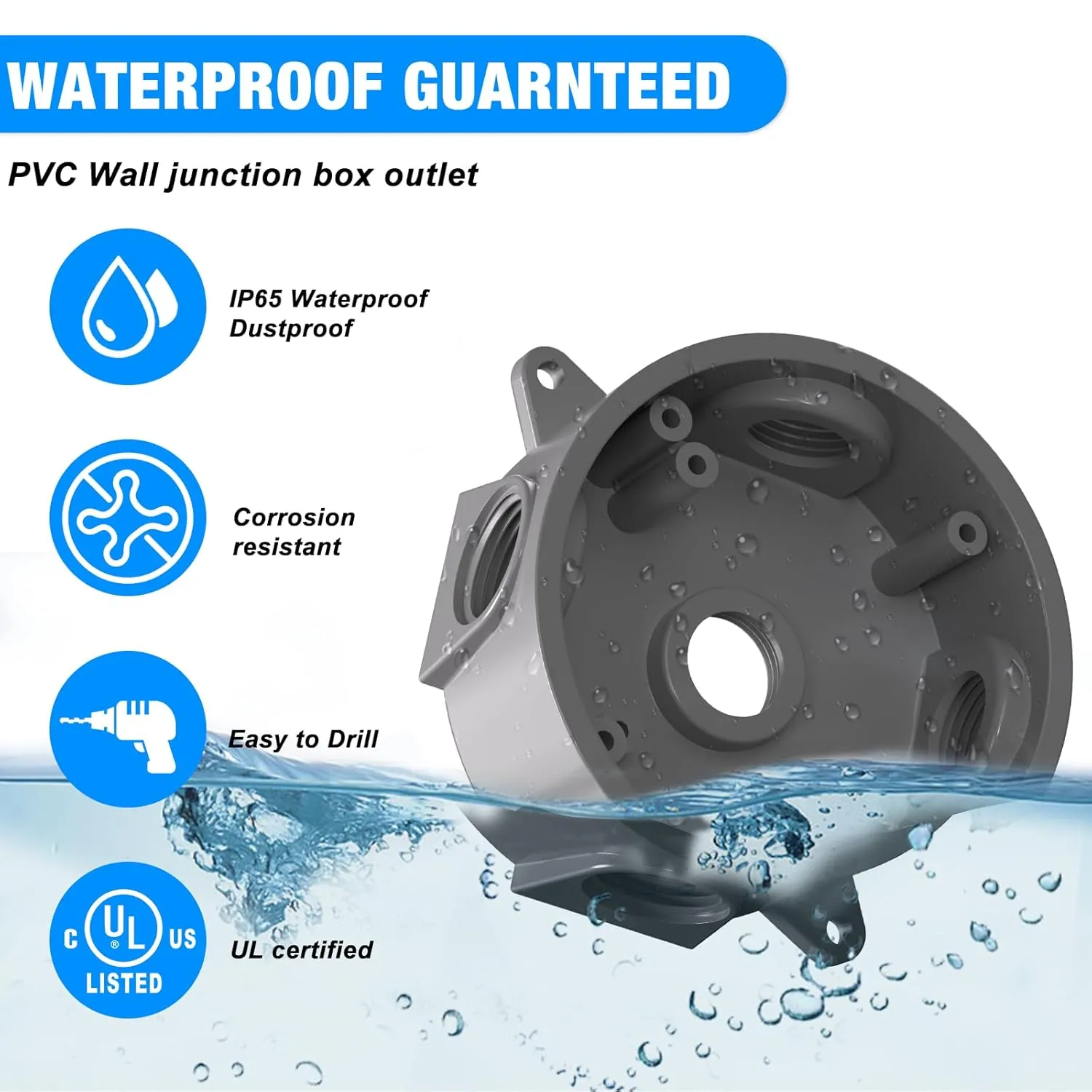 Weatherproof Round Electrical Outlet Box, Sealproof 5 Hole-1/2 or 3/4 inElectrical Outlet Box for Engineered Solutions, UL Listed, Gray, 2PACK
