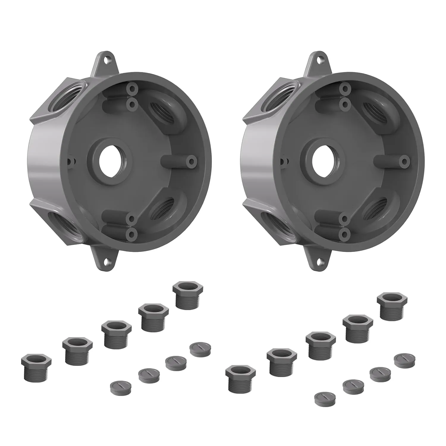 Weatherproof Round Electrical Outlet Box, Sealproof 5 Hole-1/2 or 3/4 inElectrical Outlet Box for Engineered Solutions, UL Listed, Gray, 2PACK