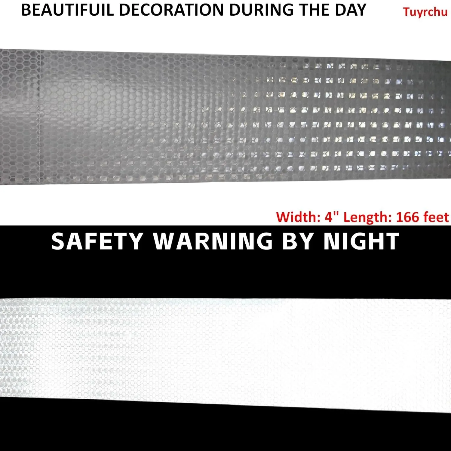 White Reflective Tape 4 inch X 166 feet, Outdoor Waterproof High Visibility Strong Safety Industrial Tape