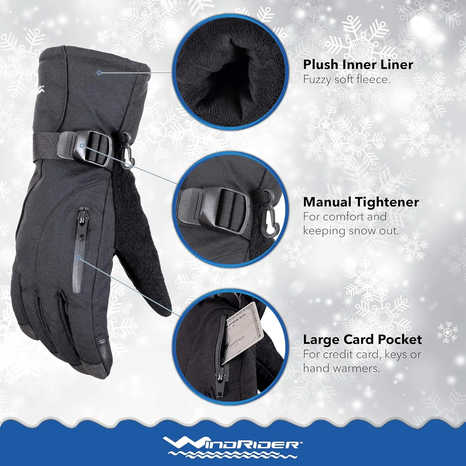 WindRider Rugged Waterproof Winter Gloves | Touchscreen Compatible | Cordura Shell, Thinsulate Insulation | Ice Fishing, Skiing, Sledding, Snowboard | for Women or Men