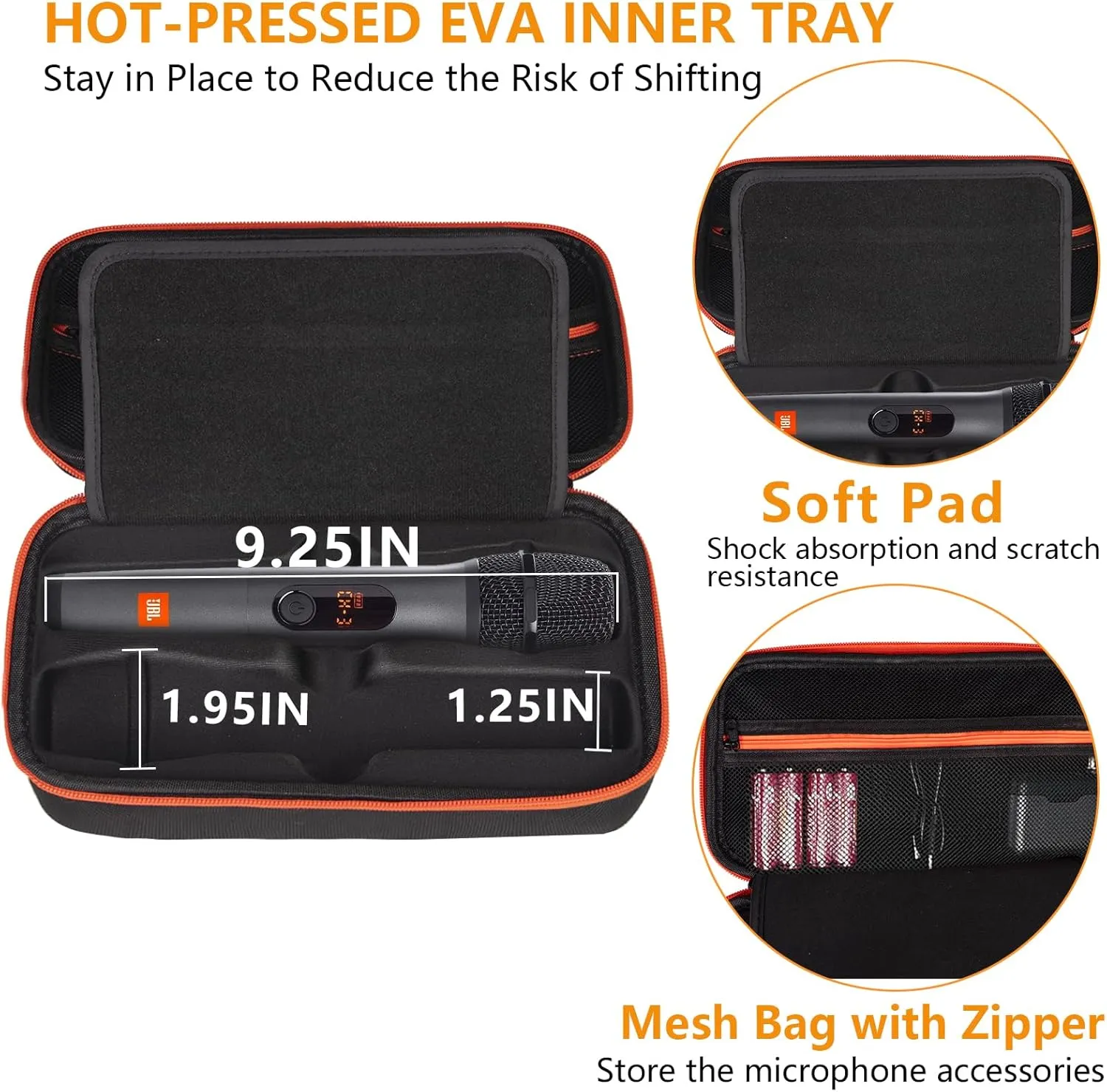 Wireless Microphone Case Compatible with JBL Wireless Two Microphone System, Handheld Dual Mic Travel Bag for Party Box, Singing, Karaoke for JBL mic, Receiver, Adapter, AA Batteries -Black (Box Only)