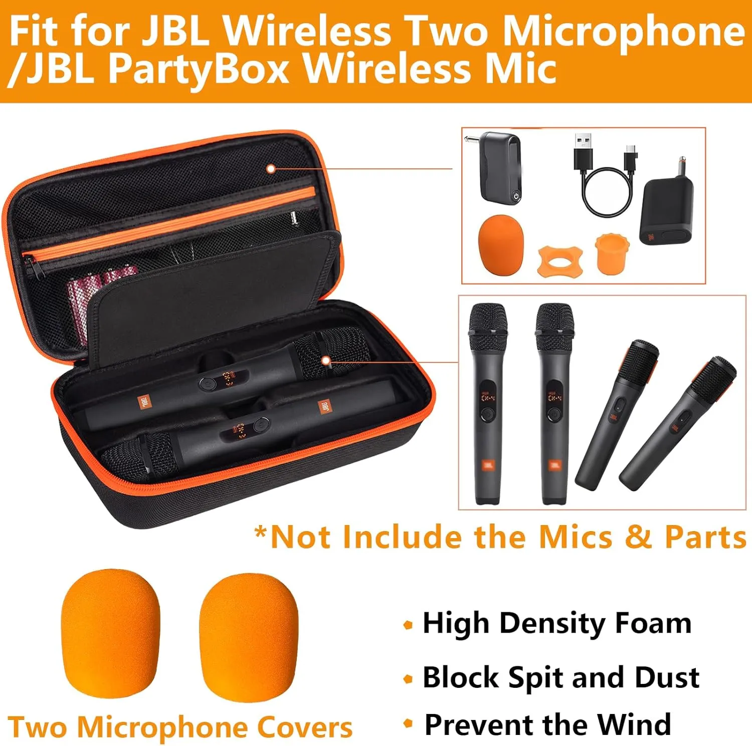 Wireless Microphone Case Compatible with JBL Wireless Two Microphone System, Handheld Dual Mic Travel Bag for Party Box, Singing, Karaoke for JBL mic, Receiver, Adapter, AA Batteries -Black (Box Only)