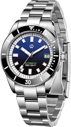 WISHDOIT Men's Watch 15ATM Diving Watch NH35 Movement Automatic Mechanical Wristwatch Hardness Sapphire Glass Comfortable Stainless Steel Band Super Luminous Watch for Men