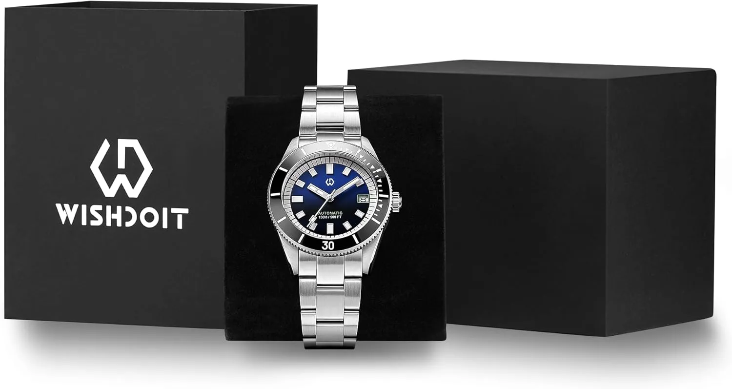 WISHDOIT Men's Watch 15ATM Diving Watch NH35 Movement Automatic Mechanical Wristwatch Hardness Sapphire Glass Comfortable Stainless Steel Band Super Luminous Watch for Men