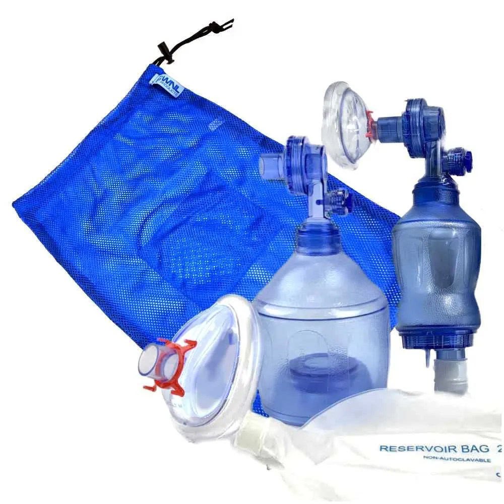 WNL Products 5000BVM-COMBO, 1 Practi-Mask BVM Adult/Child and 1 Infant CPR Trainings Mask, Includes 1 Infant BVM and 1 Adult/Child BVM (Practi-Mask, Bag Valve Squeeze Bag, Reservoir Bag)