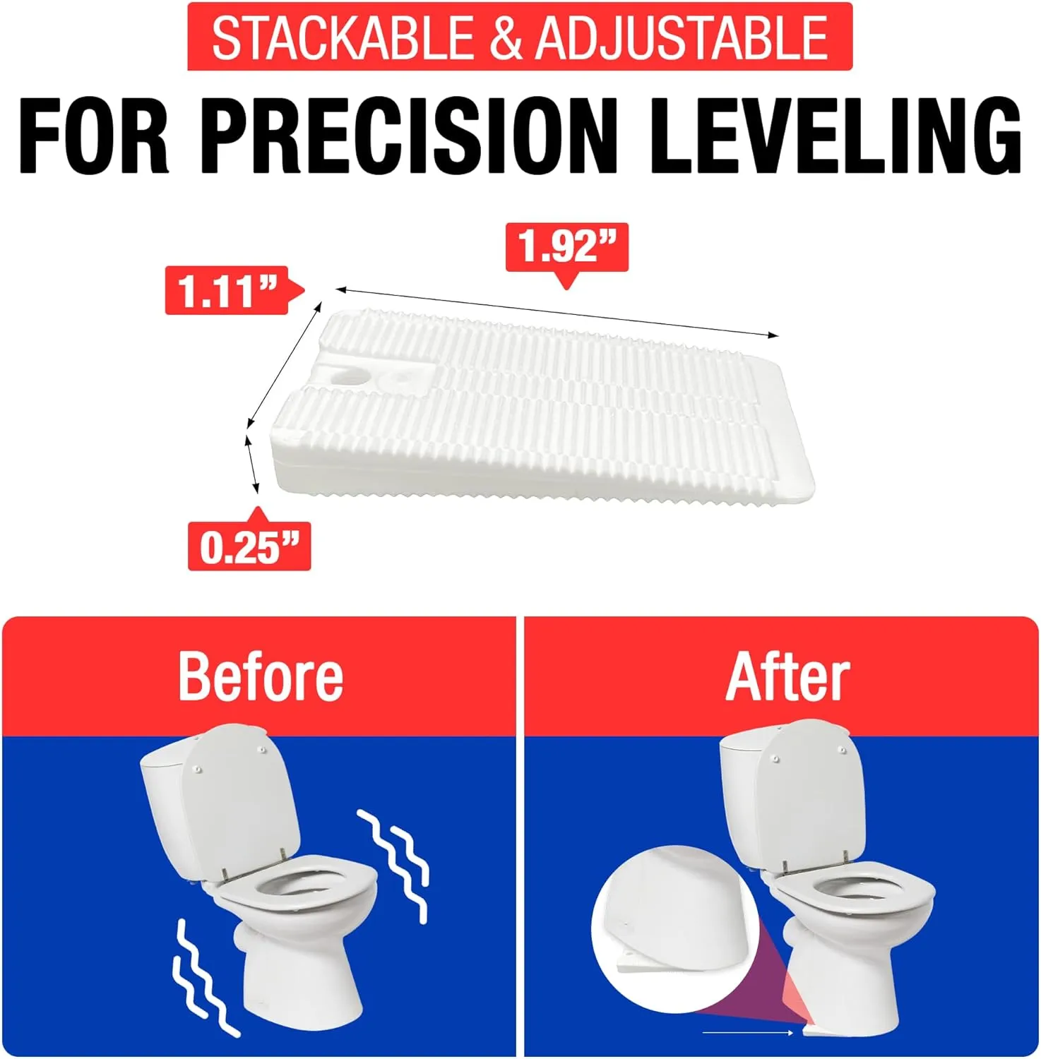Wobble Wedges Flexible Plastic Shims, 75 Pack - MADE IN USA - Multi-Purpose Shim Wedges for Home Improvement & Work - Plastic Wedge, Table Shims for Leveling, Toilet Shims & Furniture Levelers - White