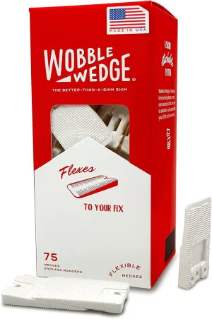Wobble Wedges Flexible Plastic Shims, 75 Pack - MADE IN USA - Multi-Purpose Shim Wedges for Home Improvement & Work - Plastic Wedge, Table Shims for Leveling, Toilet Shims & Furniture Levelers - White