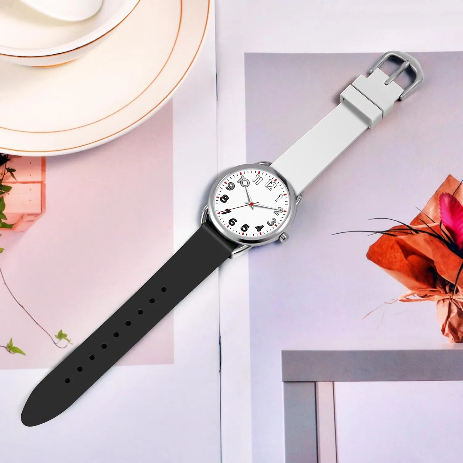 Women Watch Big Face Easy to Read Silicone Strap Watch Waterproof Watch