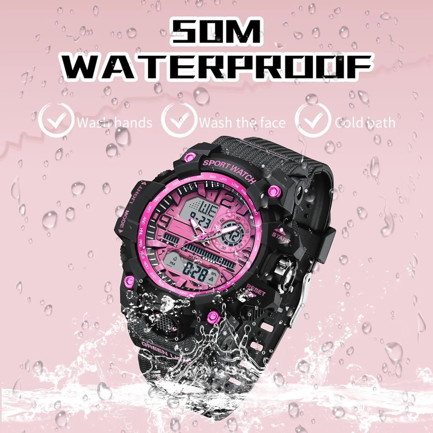 Women's Sports Watch Digital Watches for Ladies Tactical Watch Outdoor Military 5ATM Waterproof Watch Stopwatch Alarm LED Backlight Shockproof Analog Wrist Watches for Women