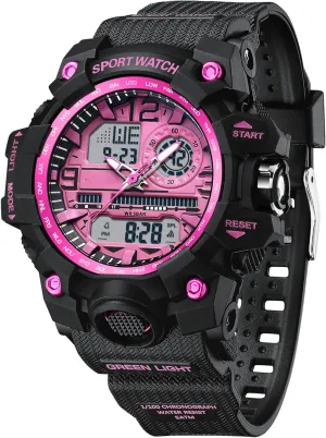 Women's Sports Watch Digital Watches for Ladies Tactical Watch Outdoor Military 5ATM Waterproof Watch Stopwatch Alarm LED Backlight Shockproof Analog Wrist Watches for Women