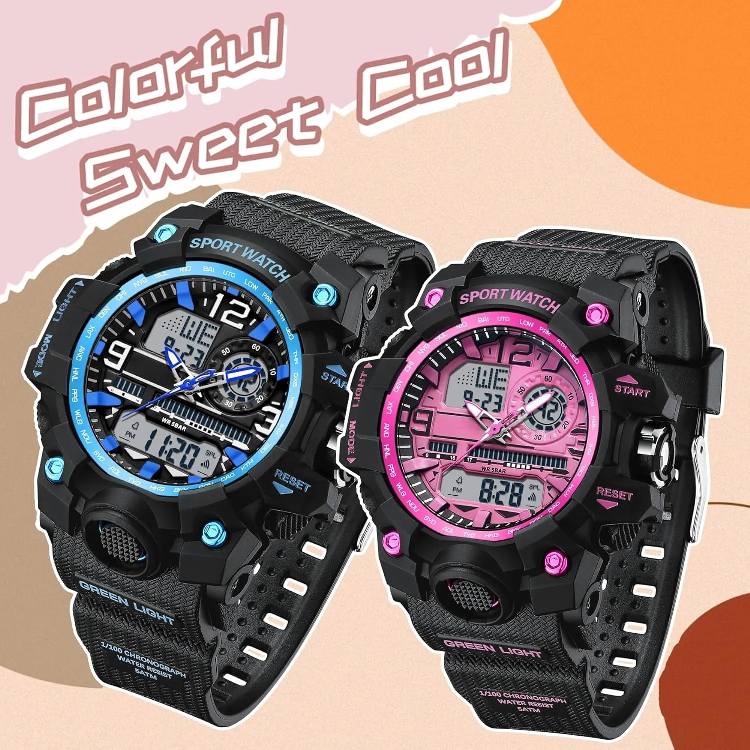 Women's Sports Watch Digital Watches for Ladies Tactical Watch Outdoor Military 5ATM Waterproof Watch Stopwatch Alarm LED Backlight Shockproof Analog Wrist Watches for Women