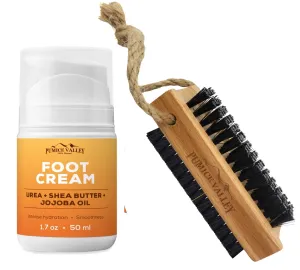Wooden Cleaning Finger Nail Brush with Nylon Charcoal Bristles & Hanging Rope -Foot Cream for Dry Cracked Feet and Heels - Urea, Shea Butter, Jojoba Oil, Vitamin E 1.7 Oz