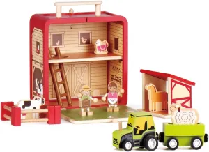 Wooden Construction Set Toys Animal Farm Toys with Wooden Figurines Storage Toys for Age 3  Children