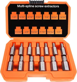 XEWEA 13Pcs Screw Extractor Set Multi-Spline Easy Out Bolt Extractor Kit, Chrome Molybdenum Alloy Steel Hex Head Bolt Remover Tool for Broken Stripped Rusted Bolts Screws Nuts