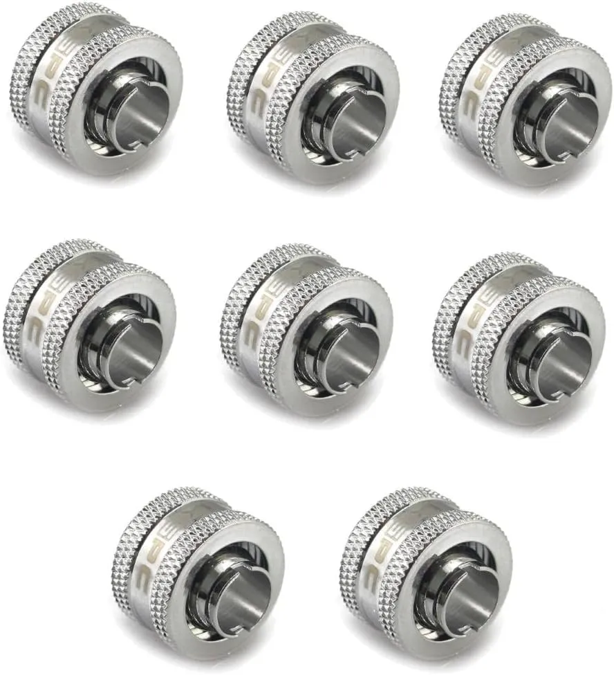 XSPC G1/4" Compression Fitting for 3/8" ID - 1/2" OD Flexible Tubing V2, Chrome, 8-pack