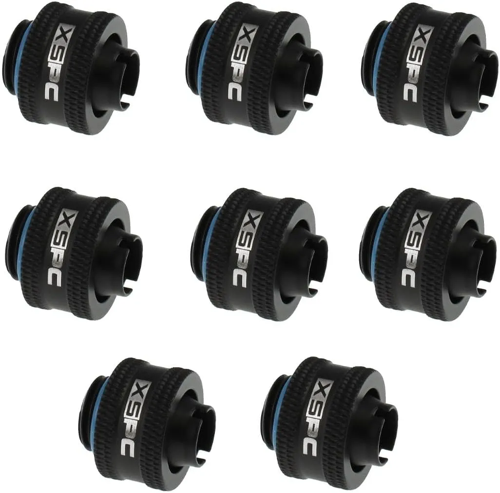 XSPC G1/4" Compression Fitting for 3/8" ID - 1/2" OD Flexible Tubing V2, Matte Black, 8-pack