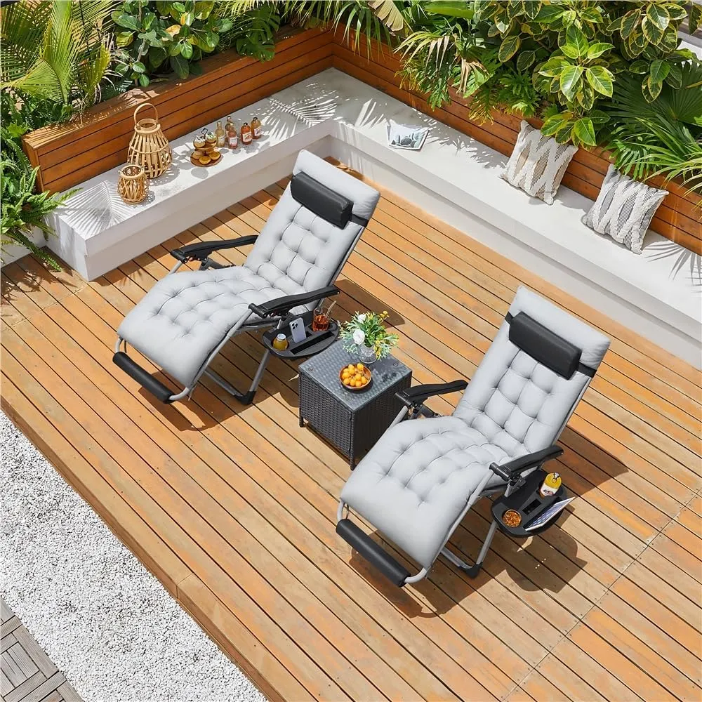 Yaheetech 29in Zero Gravity Chair Set of 2 Reclining Outdoor Sun Lounge Chairs w/Removable Cushion, Cupholder, Headrest and Footrest for Indoor and Outdoor - Gray