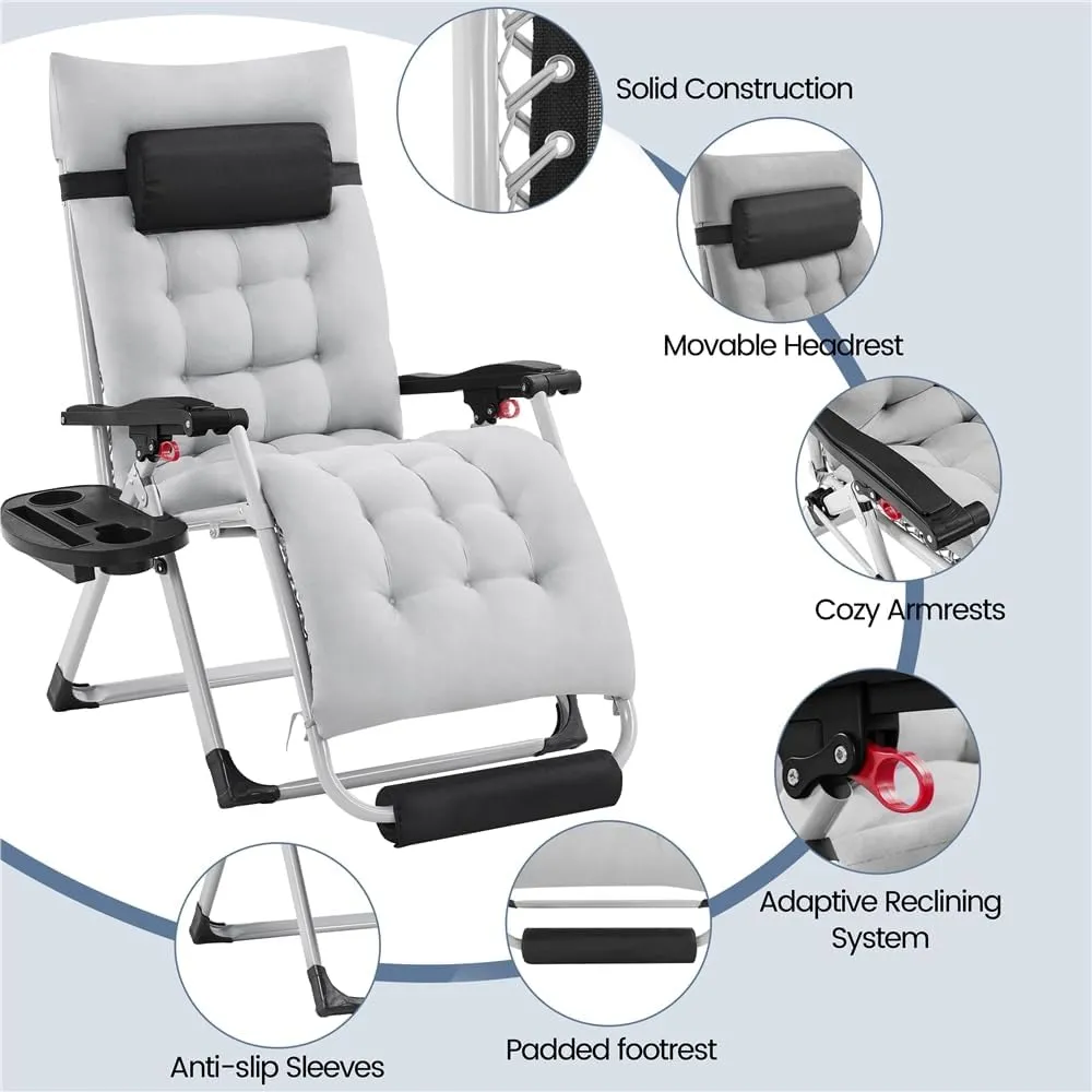 Yaheetech 29in Zero Gravity Chair Set of 2 Reclining Outdoor Sun Lounge Chairs w/Removable Cushion, Cupholder, Headrest and Footrest for Indoor and Outdoor - Gray