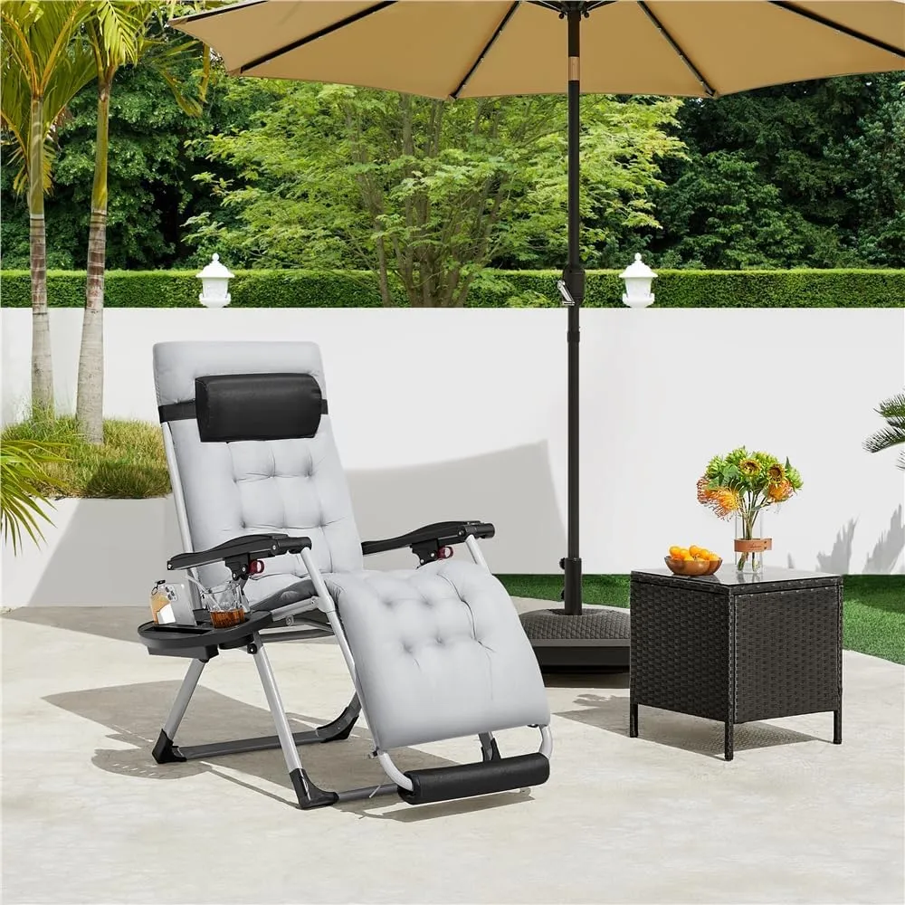 Yaheetech 29in Zero Gravity Chair Set of 2 Reclining Outdoor Sun Lounge Chairs w/Removable Cushion, Cupholder, Headrest and Footrest for Indoor and Outdoor - Gray