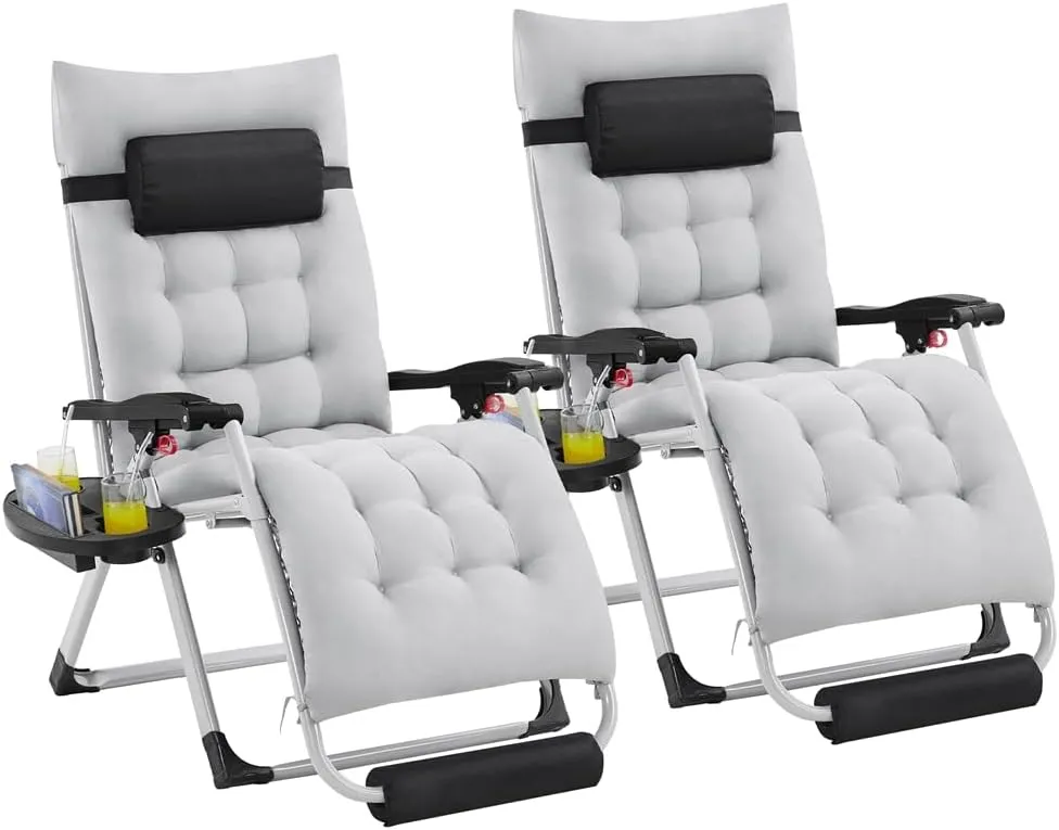 Yaheetech 29in Zero Gravity Chair Set of 2 Reclining Outdoor Sun Lounge Chairs w/Removable Cushion, Cupholder, Headrest and Footrest for Indoor and Outdoor - Gray