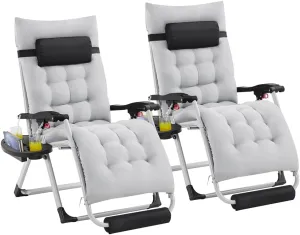 Yaheetech 29in Zero Gravity Chair Set of 2 Reclining Outdoor Sun Lounge Chairs w/Removable Cushion, Cupholder, Headrest and Footrest for Indoor and Outdoor - Gray