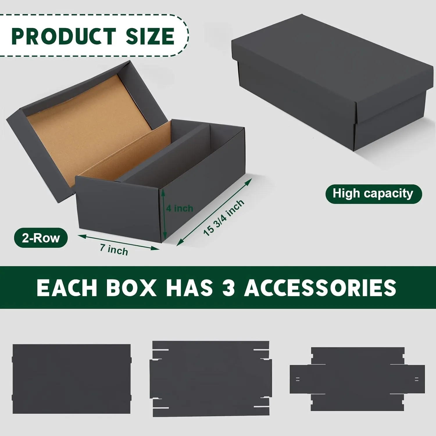 Yahenda 8 Pack Cardboard Storage Boxes Holds,1600 Standard Trading Storage Box 2 Rows for Gaming Baseball Football Basketball Hockey Sports Card Collecting Supplies(Black)