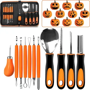 YAOMAISI Halloween Adult and Children Pumpkin Carving Kit Carving Knife Upgraded Edition 12 Pieces of Professional Stainless Steel Pumpkin Carving Tool Belt Handbag