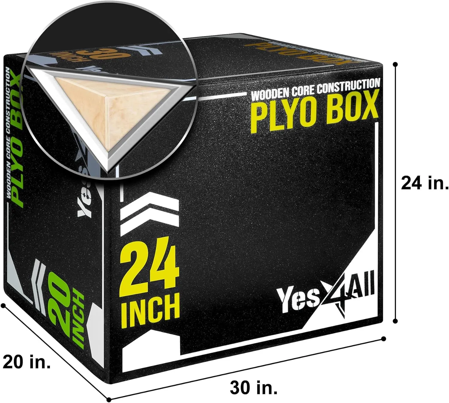 Yes4All 3-in-1 Soft-Padded Plyo Box With Wooden Core, Non-Slip Multi-Use Cushioned Plyometric Jump Box for Jumping, Conditioning, Strength Training