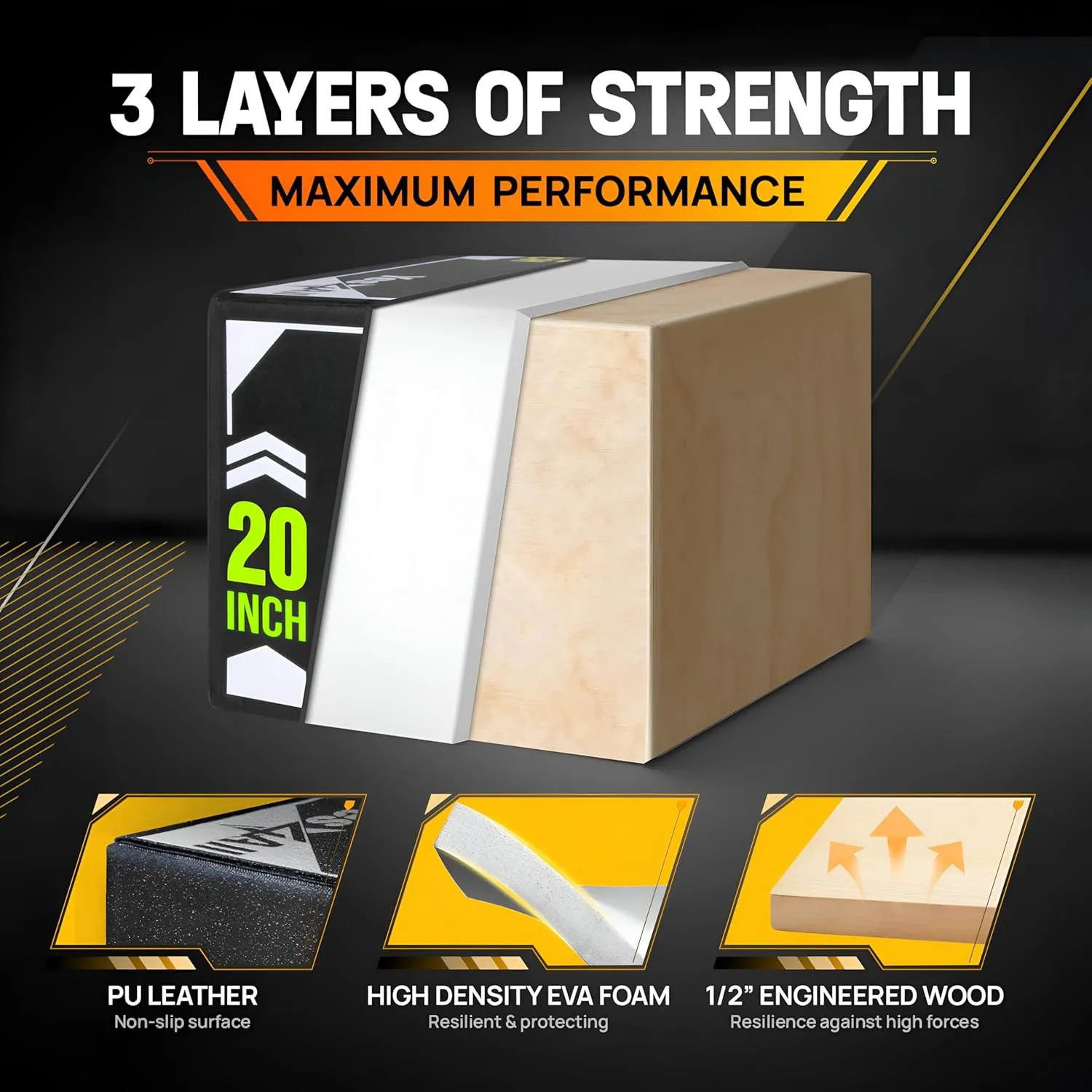 Yes4All 3-in-1 Soft-Padded Plyo Box With Wooden Core, Non-Slip Multi-Use Cushioned Plyometric Jump Box for Jumping, Conditioning, Strength Training