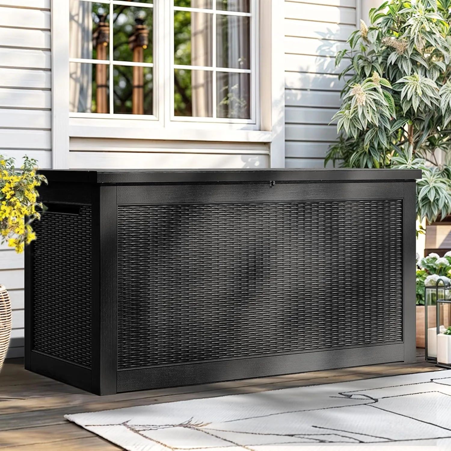 YITAHOME 260 Gallon Outdoor Storage Box, Large Water Resistant Resin Deck Box, Indoor Outdoor Lockable Storage Container for Patio, Garden, Cushions, Tools, Equipment(Black)