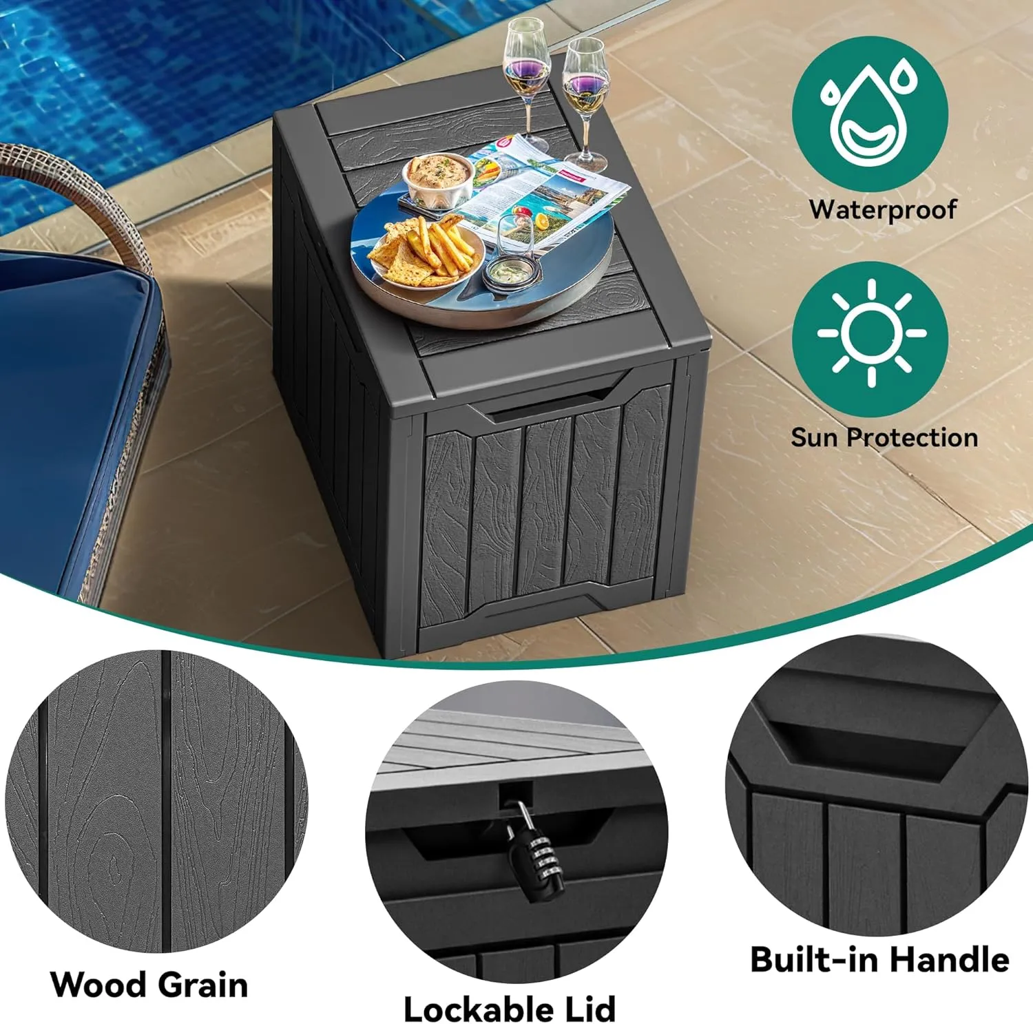 YITAHOME 31 Gallon Outdoor Storage Box, Resin Deck Box and Waterproof Package Delivery Box for Gardening Tools, Pool Supplies, Patio Furniture, Lockable, Black