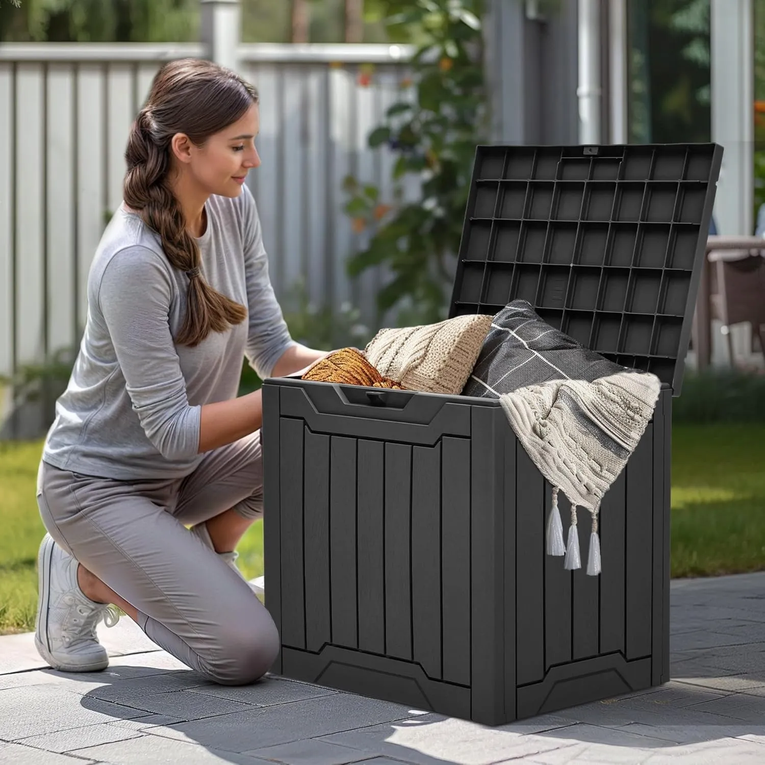 YITAHOME 31 Gallon Outdoor Storage Box, Resin Deck Box and Waterproof Package Delivery Box for Gardening Tools, Pool Supplies, Patio Furniture, Lockable, Black