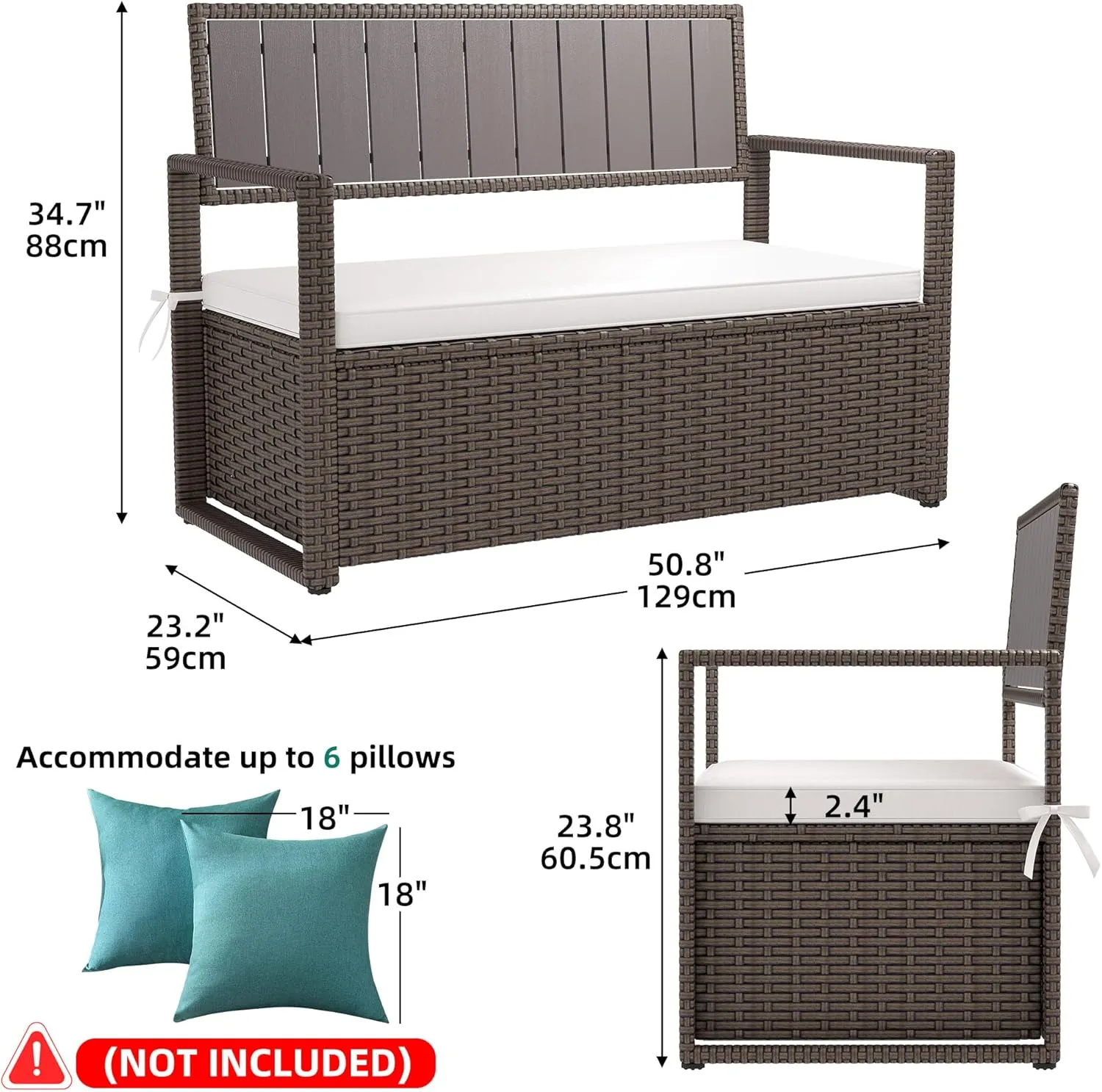 YITAHOME 70 Gallon All-Weather PE Rattan Storage Bench, Waterproof Deck Box Seat for Patio Furniture, Outdoor Cushions, Pool & Garden Tools, Brown